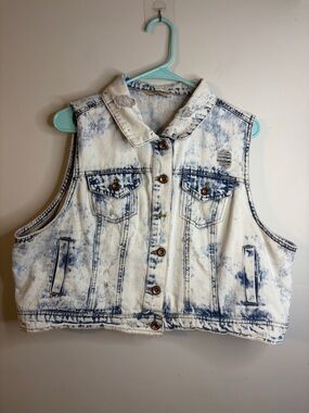 Highway Jeans Women’s White and Blue Acid Wash Denim Vest Size 2X EUC #278